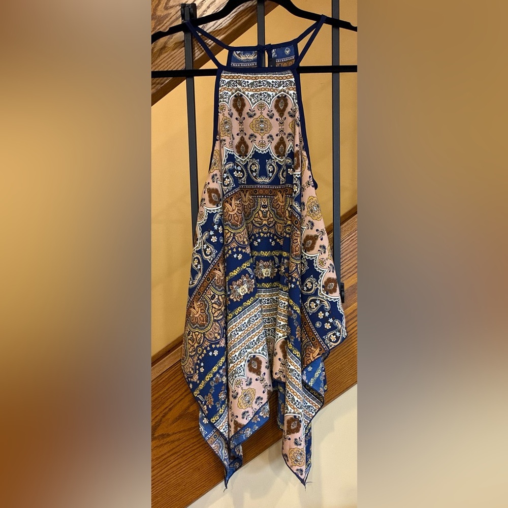 Romeo + Juliet Couture Swing Tank Navy & Brown Paisley Print Flowy SZ.small